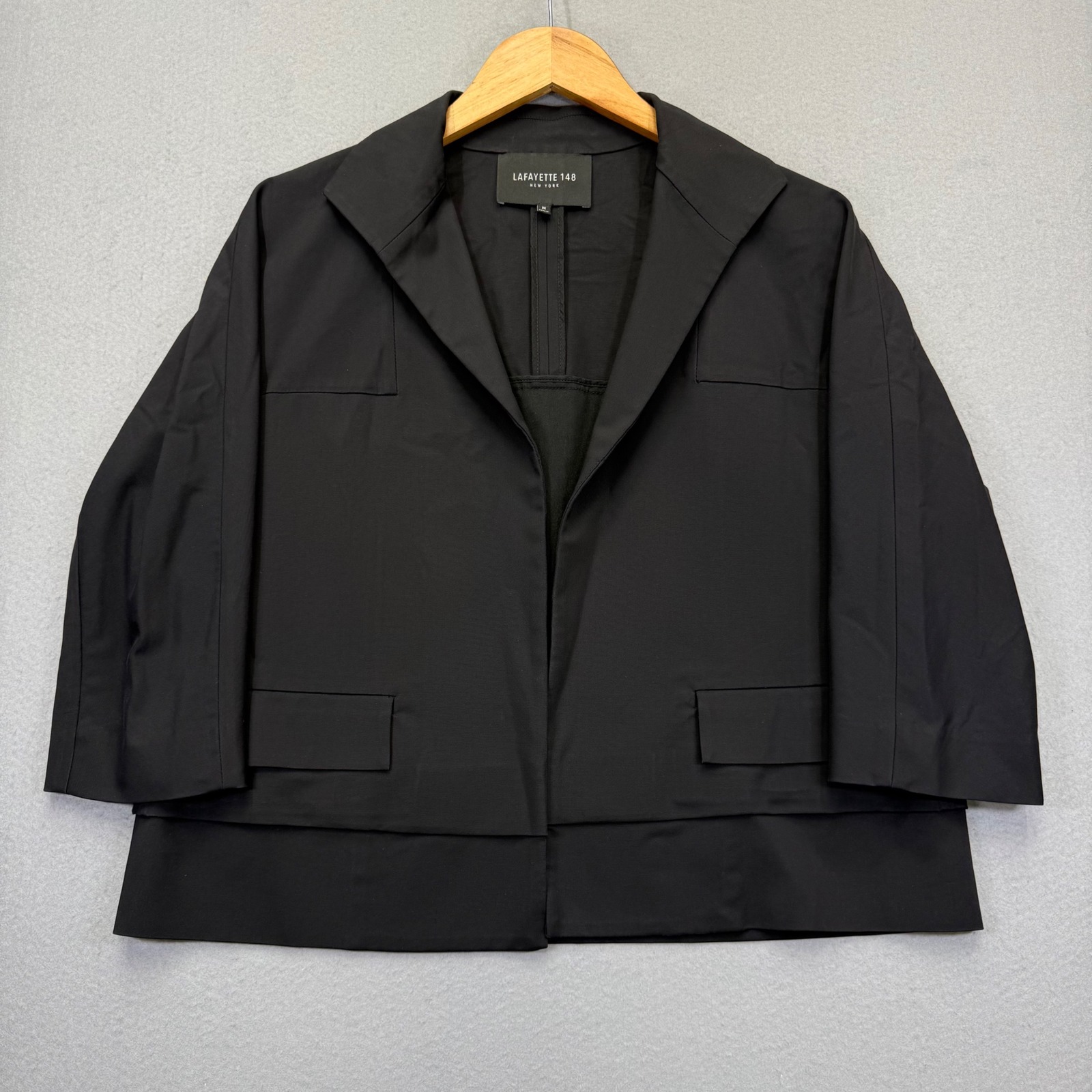 Lafayette 148 New York Womens Black Cotton Blend Open Front Boxy Jacket Size M